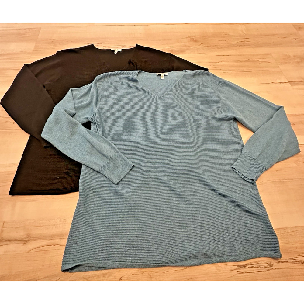 Ella Moss Women S Sweater Knit Pullover Long Sleeve Ribbed V-Neck SET OF 2